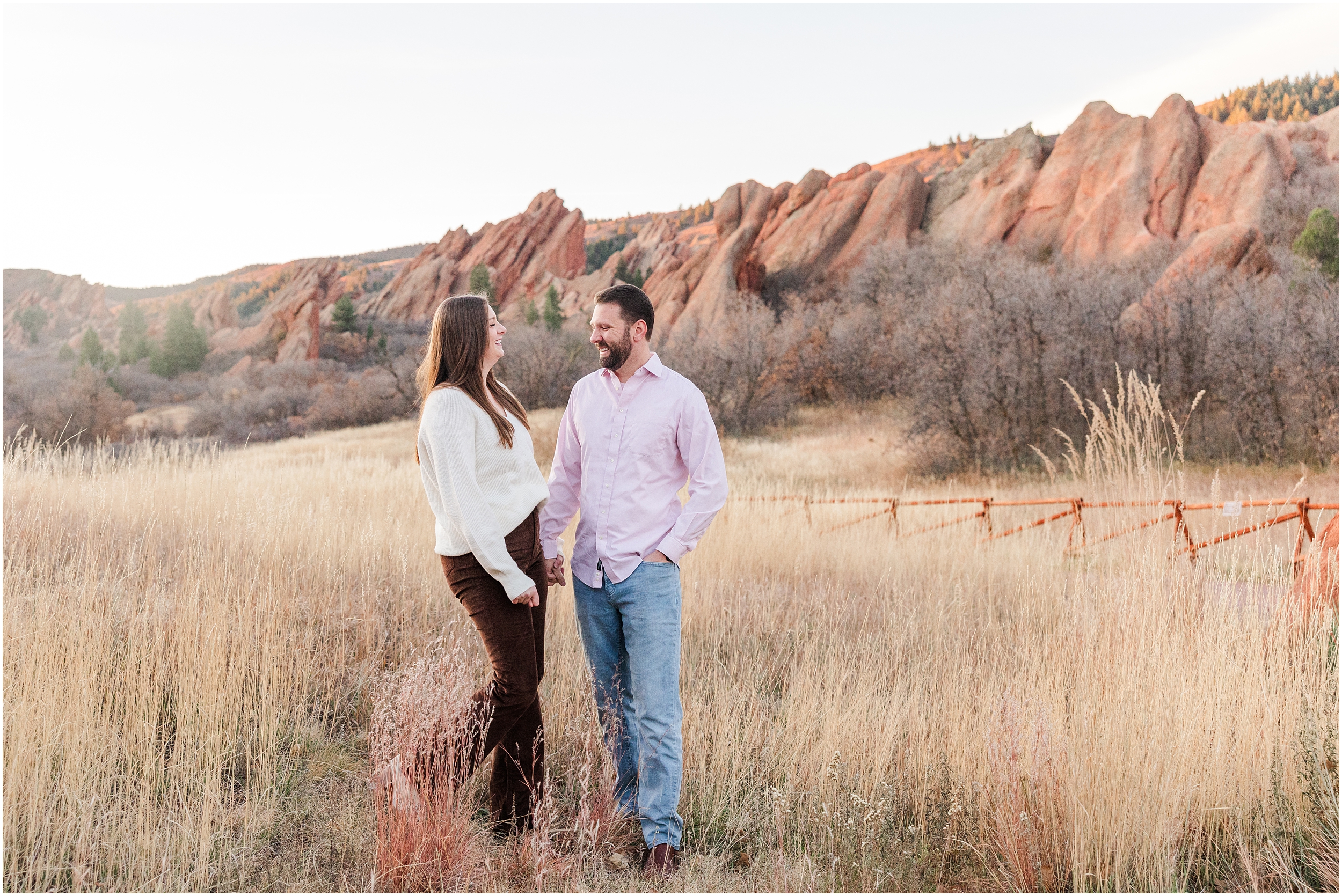 Justin and Kayleigh Fall Morning Engagement at Roxborough State Park Littleton Colorado